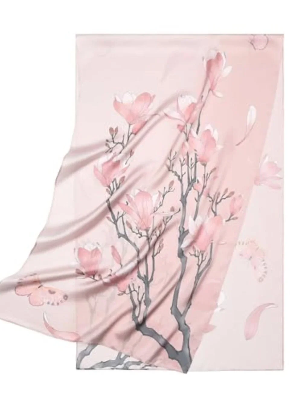 100% Mulberry Silk Floral Scarf – Lightweight Shawl Wrap, Oversized 70x21